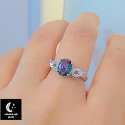 انگشتر نقره زنانه توپاز هفت رنگ بال فرشته باعیار 925 و آبکاری طلا سفید — تصویر ۳