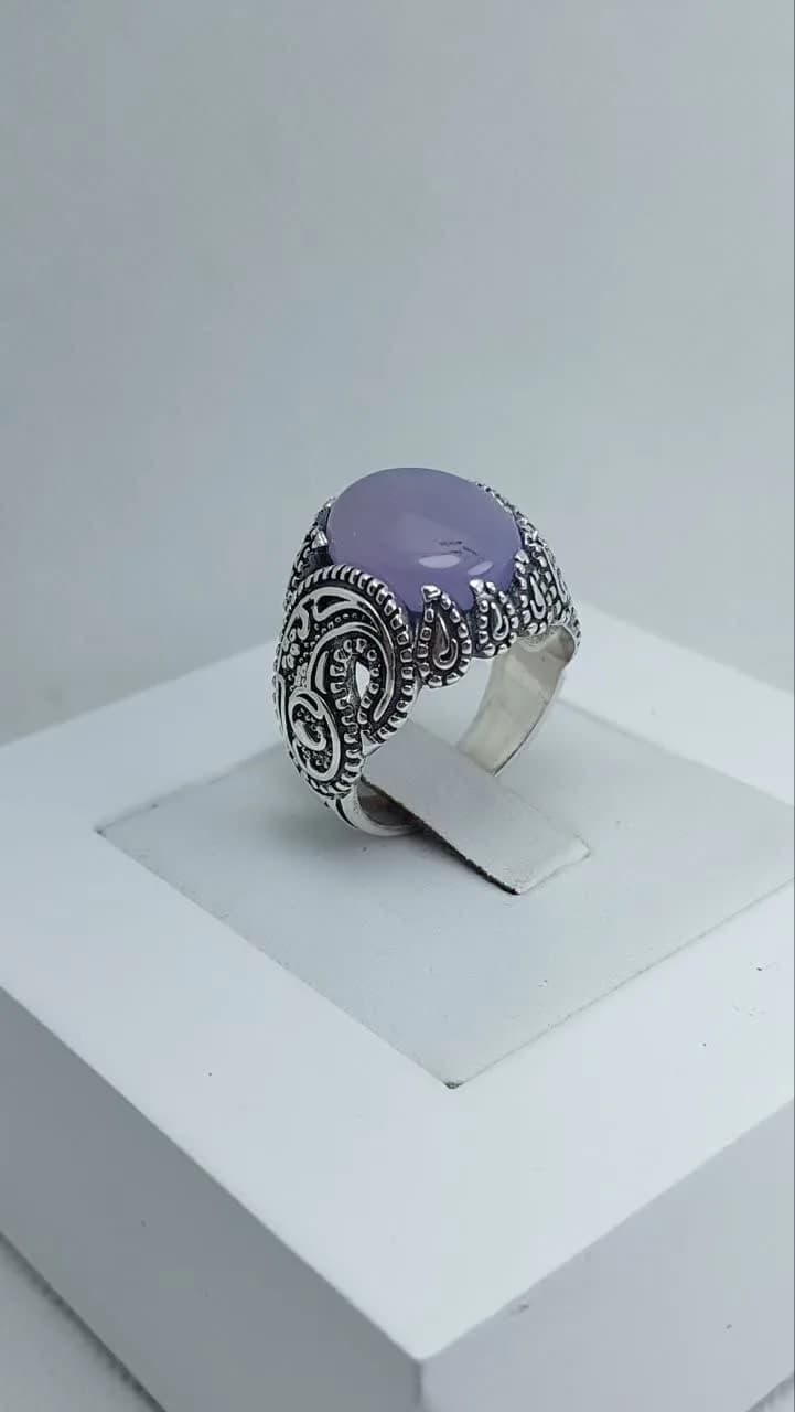 انگشتر نقره باسنگ عقیق یمن کبود کد 1725 — تصویر ۵