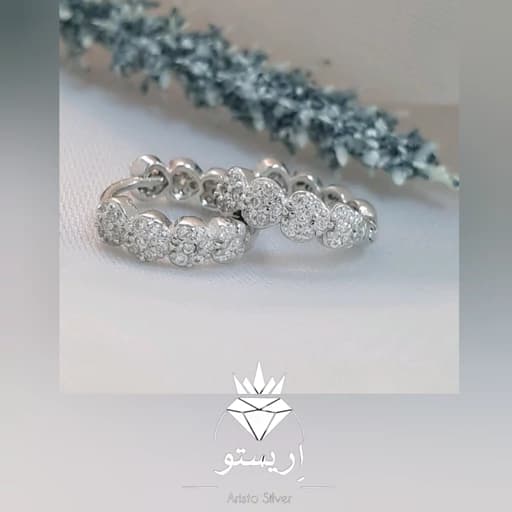 گوشواره نقره حلقه ای طرح فلاور میکرو با عیار 925 و آبکاری طلاسفید