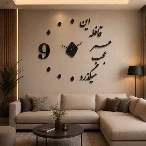 ساعت دیواری چوبی فانتزی طرح متن شاعرانه این قافله عمر عجب میگذرد کد 203