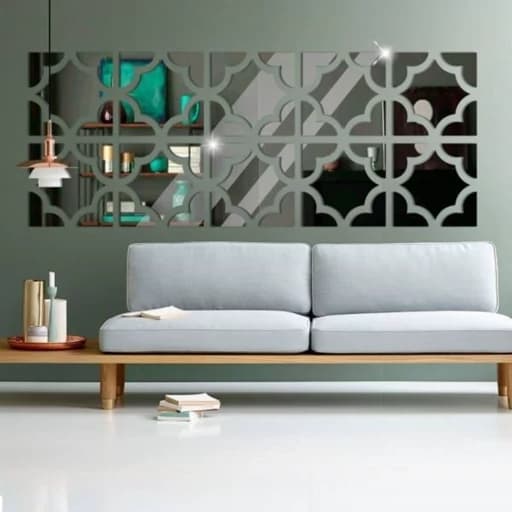 آینه دکوراتیو مولتی استایل طرح مشبک (اندازه کل طرح 40در 40 سانت)نقره ای