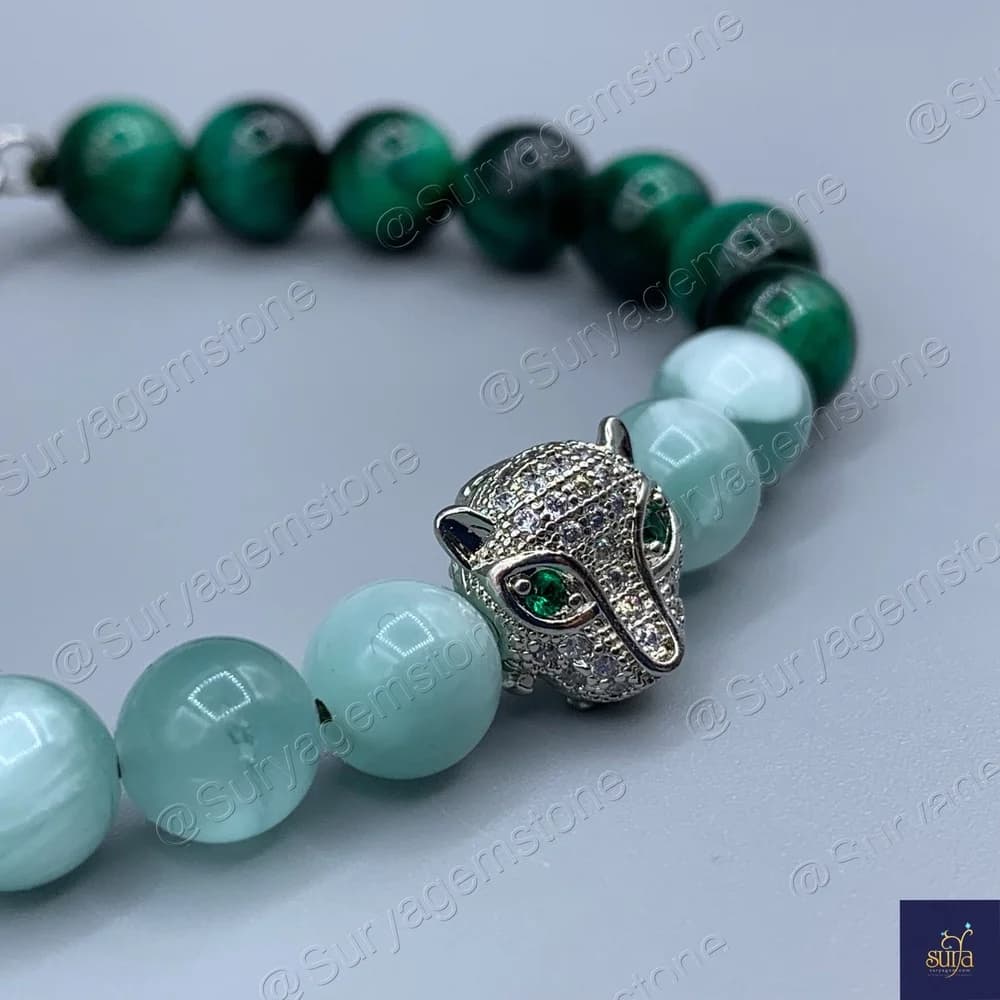 دستبند زنانه سنگی ، سنگ مون استون سبز طبیعی و چشم ببر Buda Buda — تصویر ۱۱