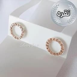 گوشواره نقره زنانه دایره ای گلبهی نگین دار برند iam وارداتی — تصویر ۳