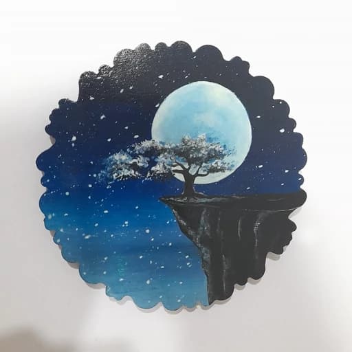 تابلو نقاشی روی چوب فانتزی منظره تک درخت 12 سانتی
