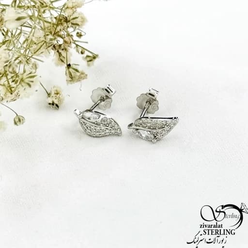 گوشواره نقره 925 عیار میخی طرح برگ کد 21155