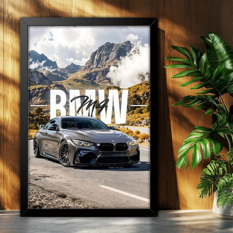 تابلو بکلیت طرح ماشین و خودرو بی ام و BMW M4 مدل B-po1924 فریم مشکی — تصویر ۲