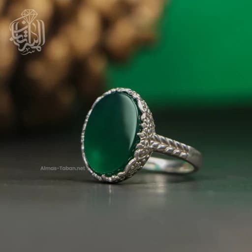 انگشتر نقره زنانه با سنگ عقیق سبز کد555 — تصویر ۲