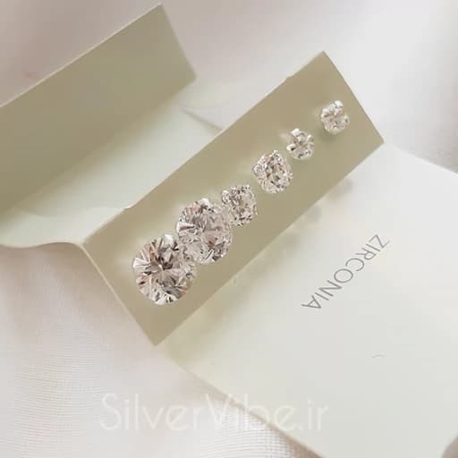 گوشواره نقره عیار 925 نگین دار پک سه جفتی