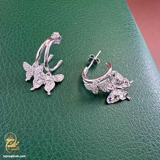 گوشواره نقره مجلسی زنانه طرح پروانه کد ESW E16 — تصویر ۵