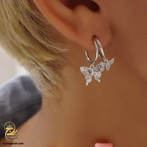 گوشواره نقره مجلسی زنانه طرح پروانه کد ESW E16