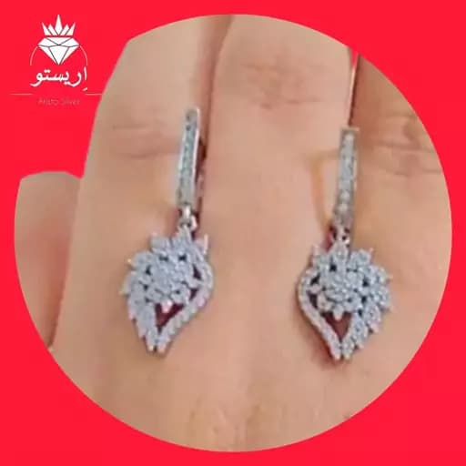 گوشواره نقره میکرو عیار 925 آبکاری طلا سفید — تصویر ۲