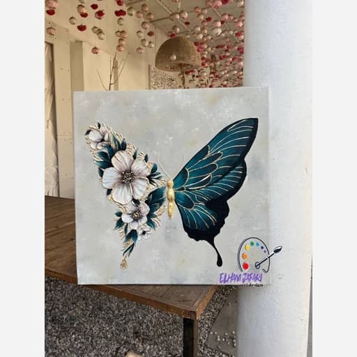 تابلو نقاشی پروانه برجسته زمینه پتینه کاری