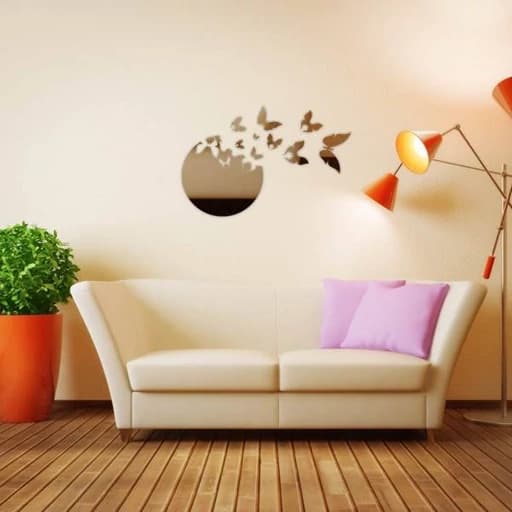 آینه دکوراتیو مولتی استایل طرح پرواز پروانه، در دو رنگ طلایی و نقره ای، سایز 40 سانت