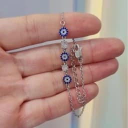 دستبند نقره زنانه طرح چشم نظر عیار 925استاندارد آبکاری طلا سفید — تصویر ۳