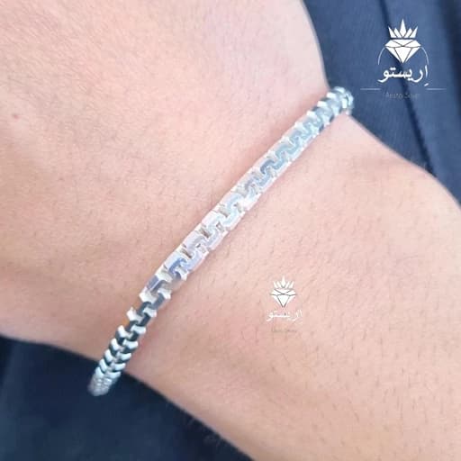 دستبند نقره مردانه ایتالیا طرح ونیزی ورساچ5 میل ضخیم عیار 925 و کیفیت درجه 1 — تصویر ۲