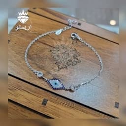 دستبند نقره چشم نظر(چشم زخم) لوزی با عیار 925 و آبکاری طلاسفید بسیار شیک — تصویر ۳