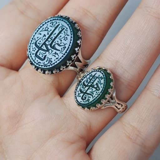 انگشتر نقره ،سنگ عقیق ست زنانه و مردانه — تصویر ۲
