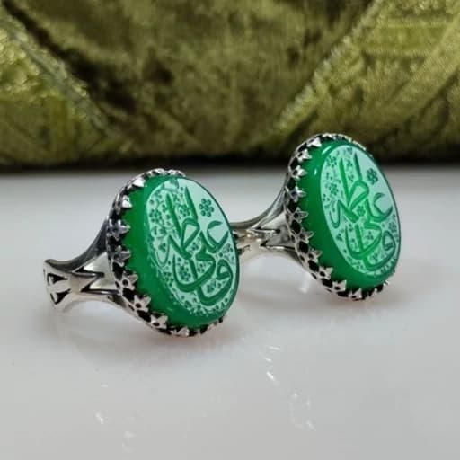 انگشتر نقره عقیق سبز ست زنانه و مردانه