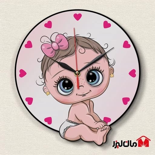 ساعت دیواری فانتزی اتاق کودک طرح دخترانه نوزاد مان لیزر