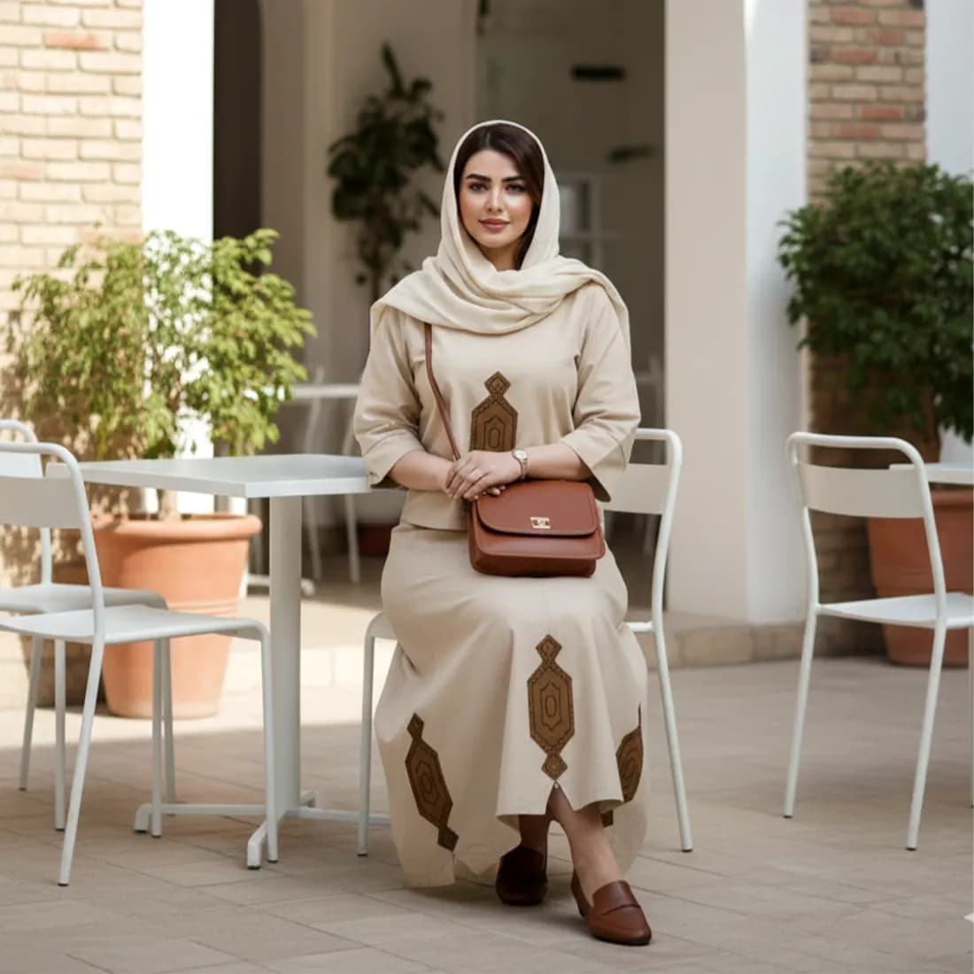 ست شومیز دامن و شال زنانه لینن دورو طرح سپینود کد 23447