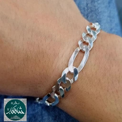 دستبند نقره مردانه شاهکار مدل فیگارو 9میل عیار 925 ساخت ایتالیا همراه با فاکتور