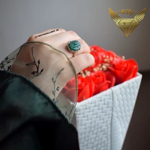 انگشترظریف زنانه نقره عقیق سبز — تصویر ۲