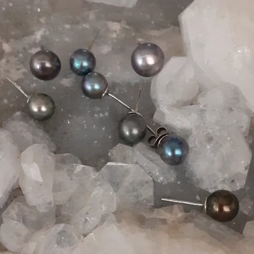 گوشواره نقره میخی مروارید پرورشی اصل مشکی هفت رنگ
