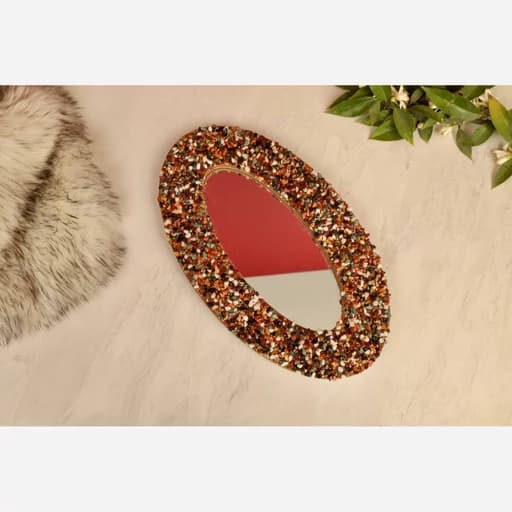 اینه دکوراتیو چوبی سنگی طرح بیضی — تصویر ۲