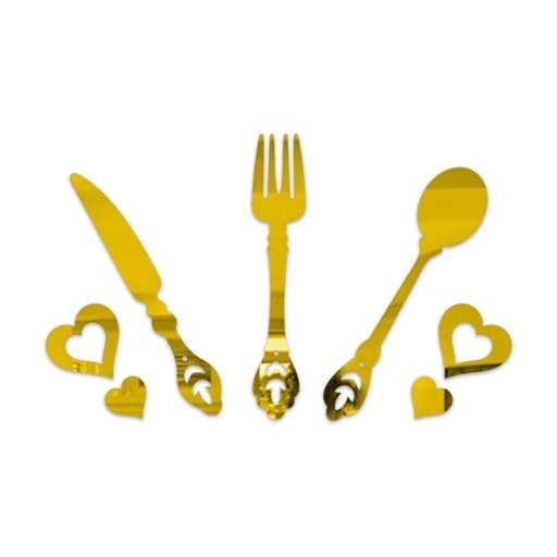 آینه دکوراتیو مولتی استایل طرح قاشق چنگال و چاقو در دو رنگ طلایی و نقره ای،سایز 20 سانت — تصویر ۴
