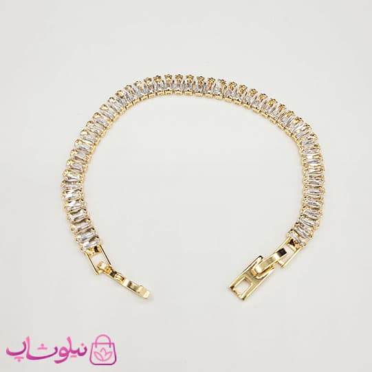 دستبند زنانه تنیسی مدل طلایی نگین باگتی سفید کد 450