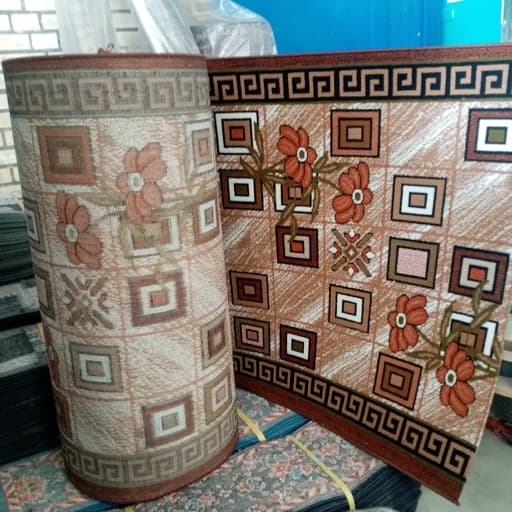 گلیم فرش ماشینی کاشان طرح مینا قهوه ای کناره برشی (5*1)پس کرایه — تصویر ۲