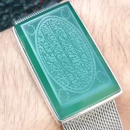 دستبند نقره مردانه 925 عیار نگین عقیق خراسانی حکاکی آیت الکرسی — تصویر ۲