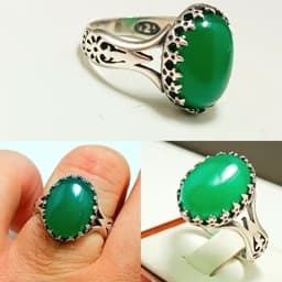 انگشتر نقره مردانه و زنانه رکاب نیزه ای عقیق سبز خراسانی — تصویر ۳