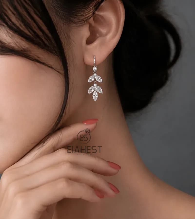 گوشواره نقره عصایی آویز برگ کد S3425 - گالری الهه