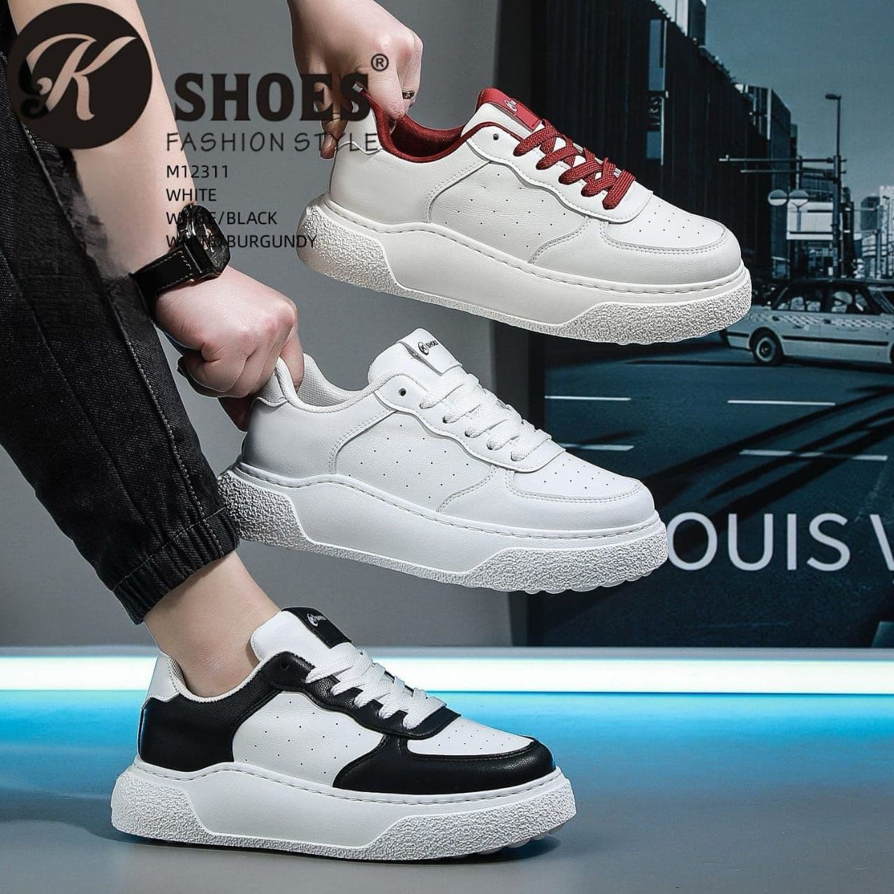 کتونی خارجی وارداتی ادیداسی K SHOES مدل M12311 کفش اسپرت مردانه سبک و راحت سفید سایز 40 تا 45