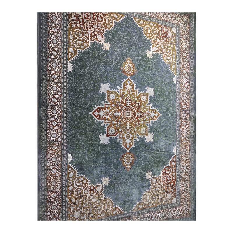 فرش ماشینی 1200 شانه فرش مشهد زمینه طوسی حاشیه آجری کد 803304 — تصویر ۵