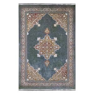 فرش ماشینی 1200 شانه فرش مشهد زمینه طوسی حاشیه آجری کد 803304
