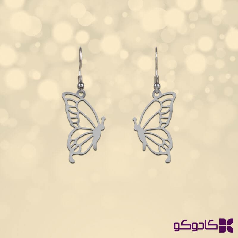 گوشواره مدل پروانه استیل نقره ای - کادوکو — تصویر ۲