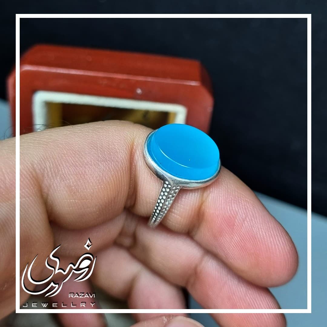 انگشتر زنانه نقره عقیق آبی — تصویر ۳