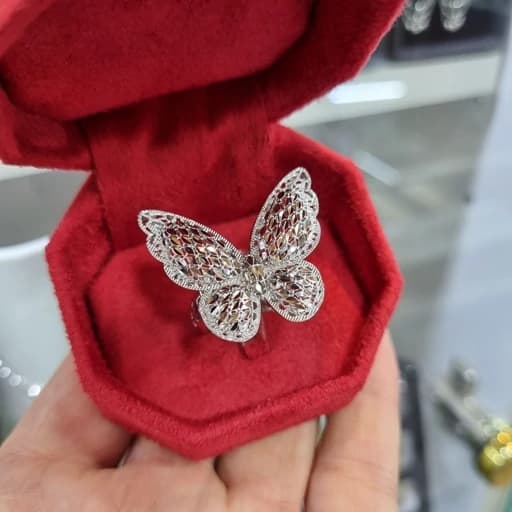 انگشتر نقره زنانه پروانه ای عیار 925 آبکاری طلا سفید و طلا زرد