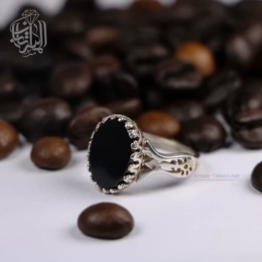 انگشتر نقره زنانه عقیق مشکی کد 496 — تصویر ۲