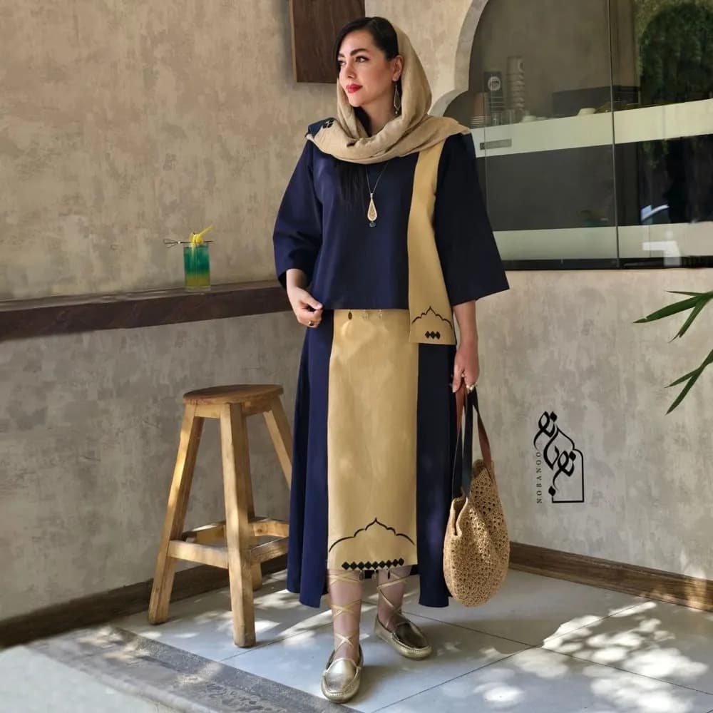 ست شومیز و دامن و شال لینن زنانه طرح ایوان کد 23406 — تصویر ۸