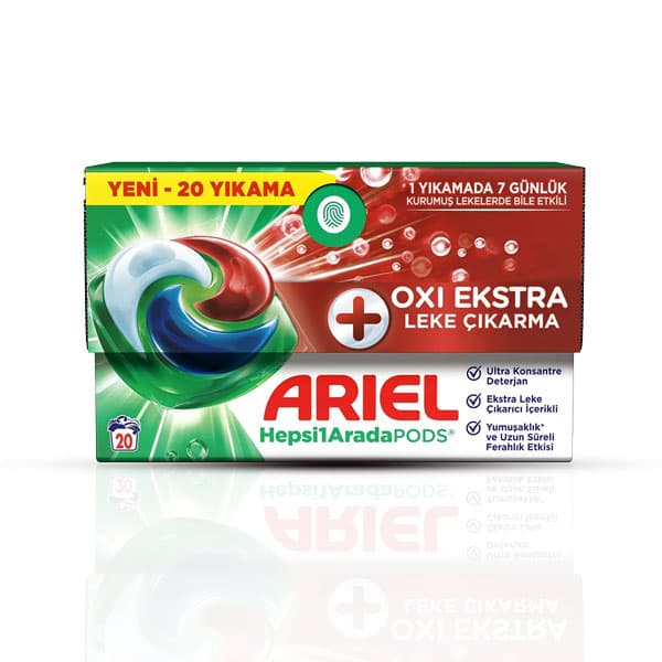 قرص ماشین لباسشویی آریل بالشتکی 20 عددی مدل oxi ekstra — تصویر ۲
