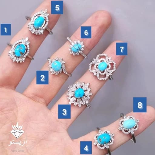 انگشتر نقره زنانه فیروزه اصل نیشابور بسیار شیک با عیار 925 و آبکاری طلاسفید