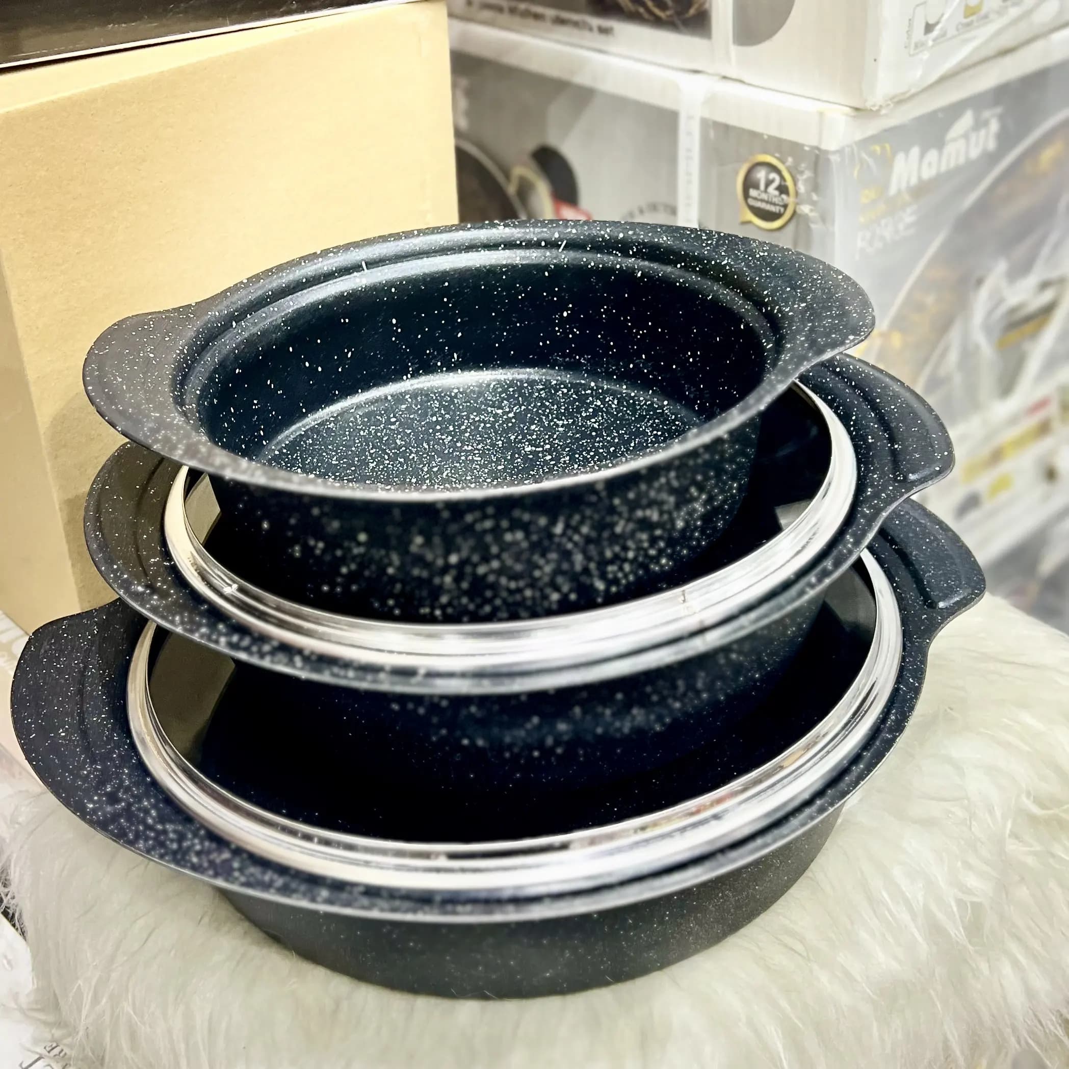 سه تابه فورج گرانیتی DIG CHEF مدل 3 پارچه (سایز 20، 24 و 28) با درب و بدون درب