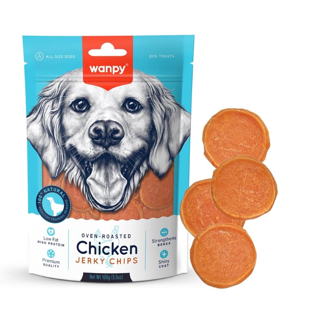 تشویقی سگ ونپی طعم مرغ مدل چیپسی |100gr Wanpy chicken Jerky Chip