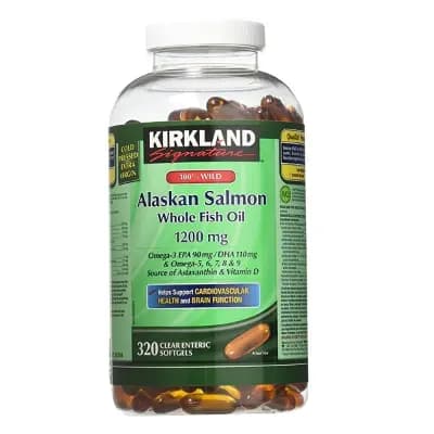 روغن ماهی سالمون آلاسکا کرکلند Kirkland Signature 100% Wild Alaskan Salmon Whole Fish Oil از سلامت قلب و عملکرد مغز شما حمایت می کند. این مکمل روغن ماهی قزل آلا، امگا 3 (EPA و DHA)، امگا 5 6 7 8 9، آس