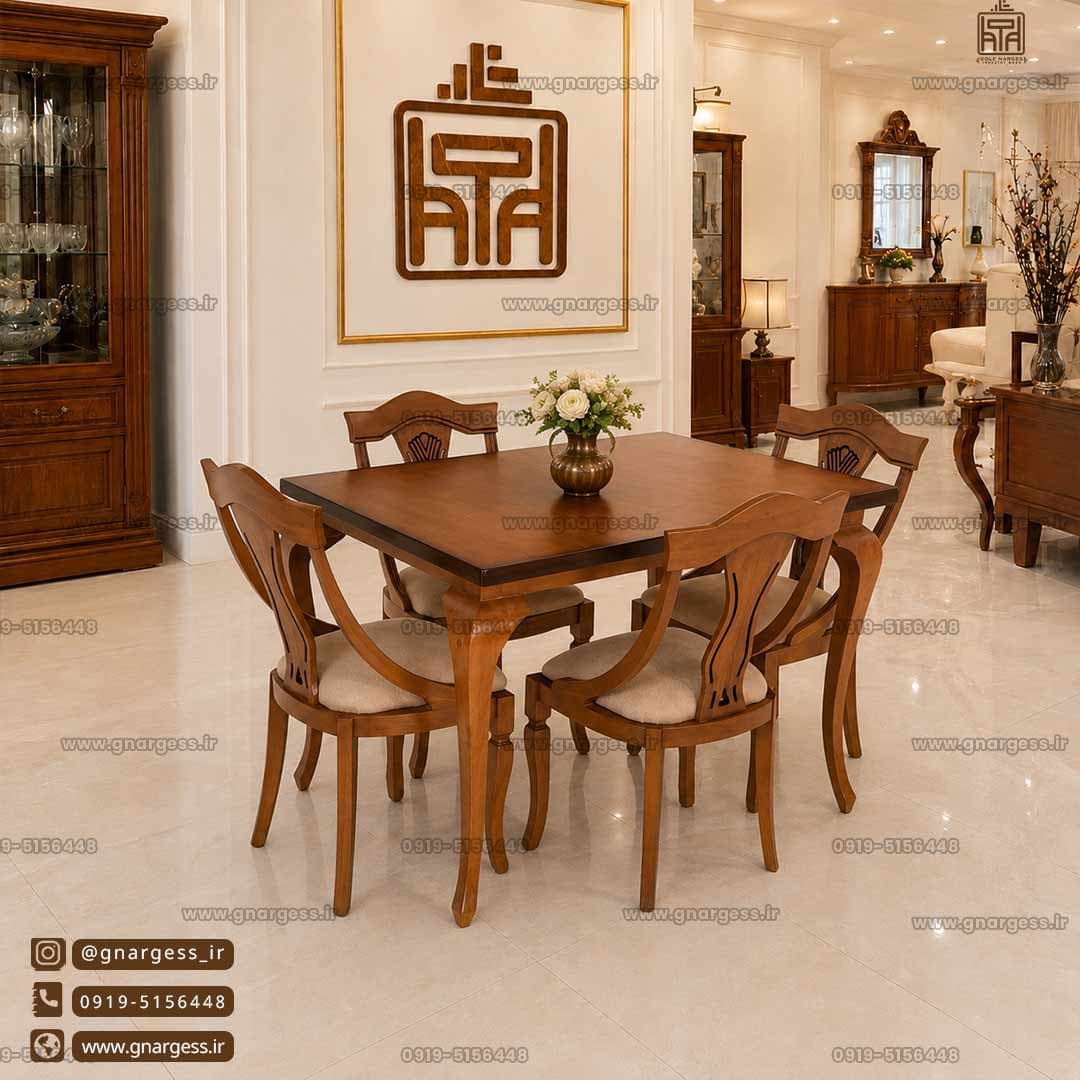 میز ناهارخوری 4 نفره چوب راش گیتاری با میز های چوبی — تصویر ۲