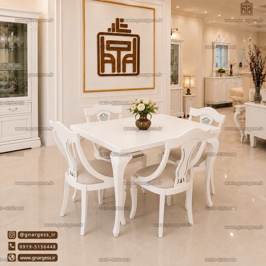 میز ناهارخوری 4 نفره چوب راش گیتاری با میز های چوبی — تصویر ۶