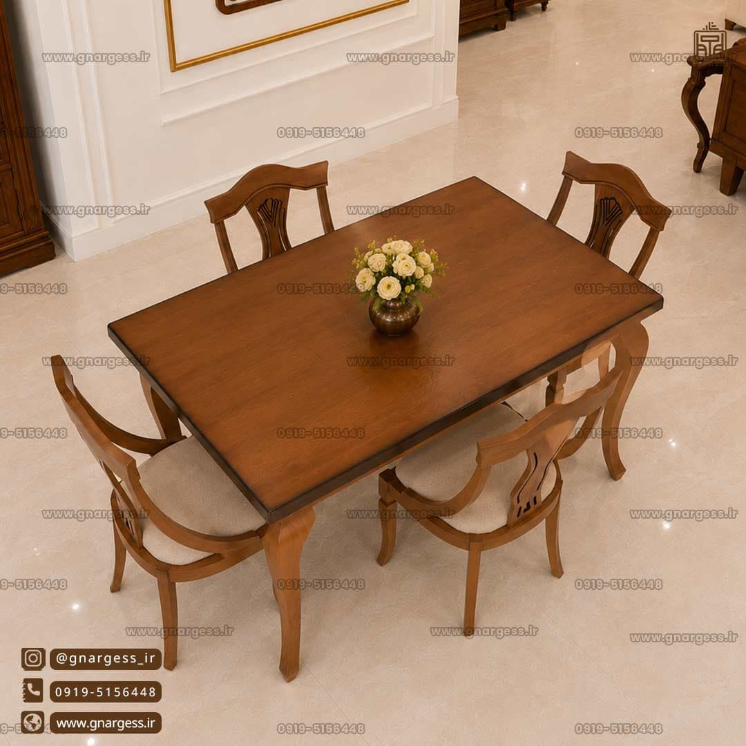 میز ناهارخوری 4 نفره چوب راش گیتاری با میز های چوبی — تصویر ۴